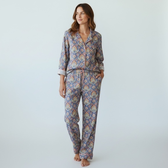 Sundance Other - Sundance Blue Floral Paisley Cotton Flannel Pajama Set Size XL Boho Loungewear